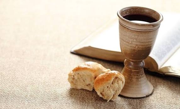 Bread and juice prepared for Communion